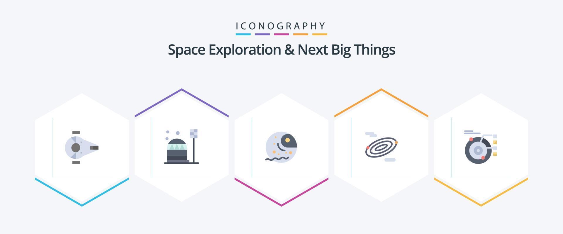 Space Exploration And Next Big Things 25 Flat icon pack including data. science. dome. rotation. giant vector