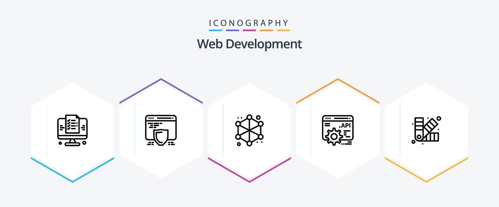 Web Development 25 Line icon pack including art. designing. analytics. application programme interface. api vector