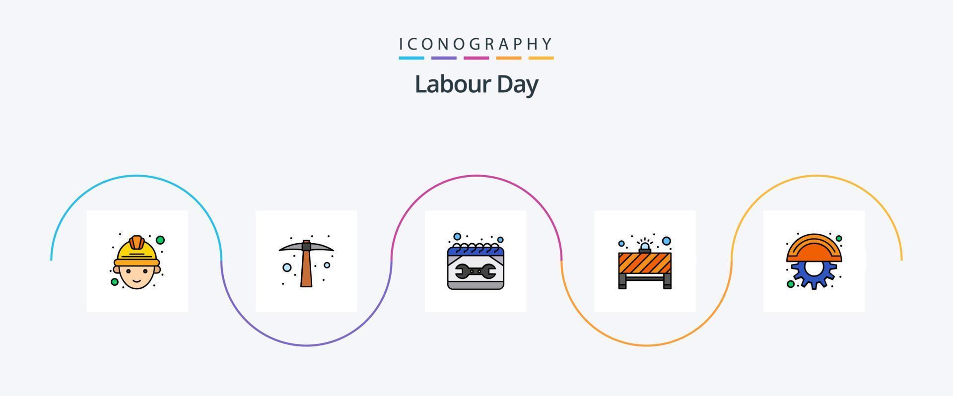 Labour Day Line Filled Flat 5 Icon Pack Including cutter. red light. construction. stop. board vector