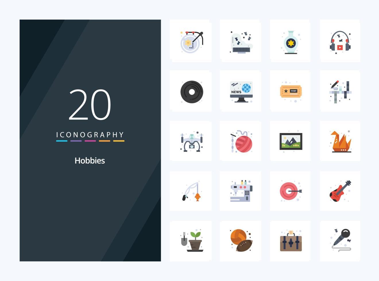 20 Hobbies Flat Color icon for presentation vector