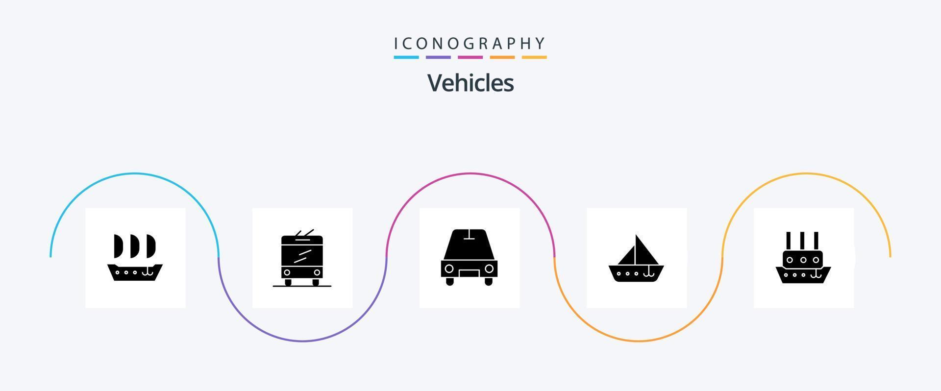 paquete de iconos de glifo 5 de vehículos que incluye embarcación. buque de vapor. transporte. barco. vehículos vector