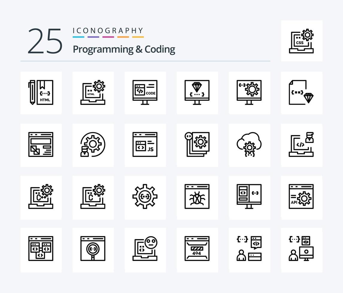 Programming And Coding 25 Line icon pack including development. coding. develop. programming. develop vector