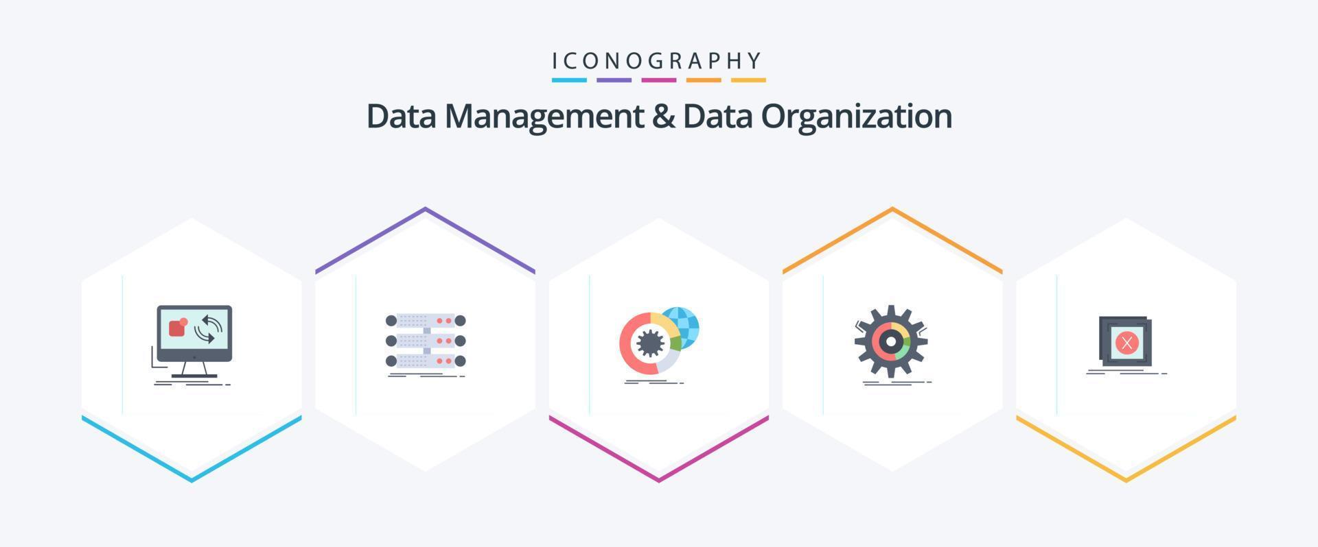 Data Management And Data Organization 25 Flat icon pack including management. setting. database. services. analysis vector