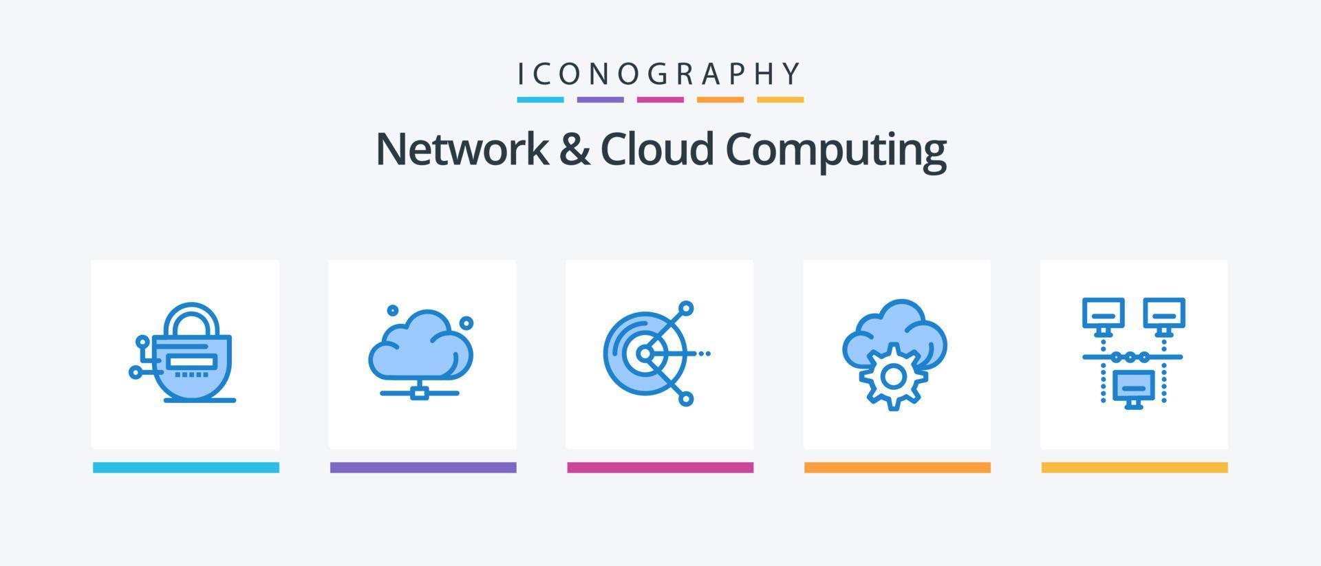 Network And Cloud Computing Blue 5 Icon Pack Including internet. technology. technology. gear. hard drive disk. Creative Icons Design vector