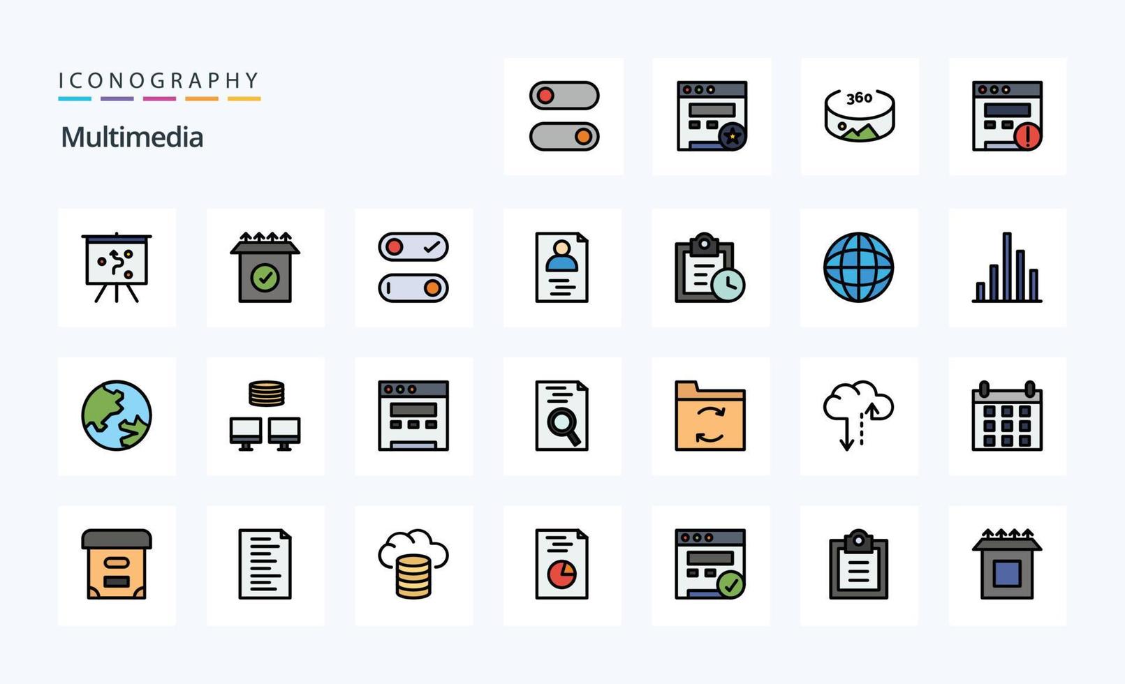 25 Multimedia Line Filled Style icon pack vector