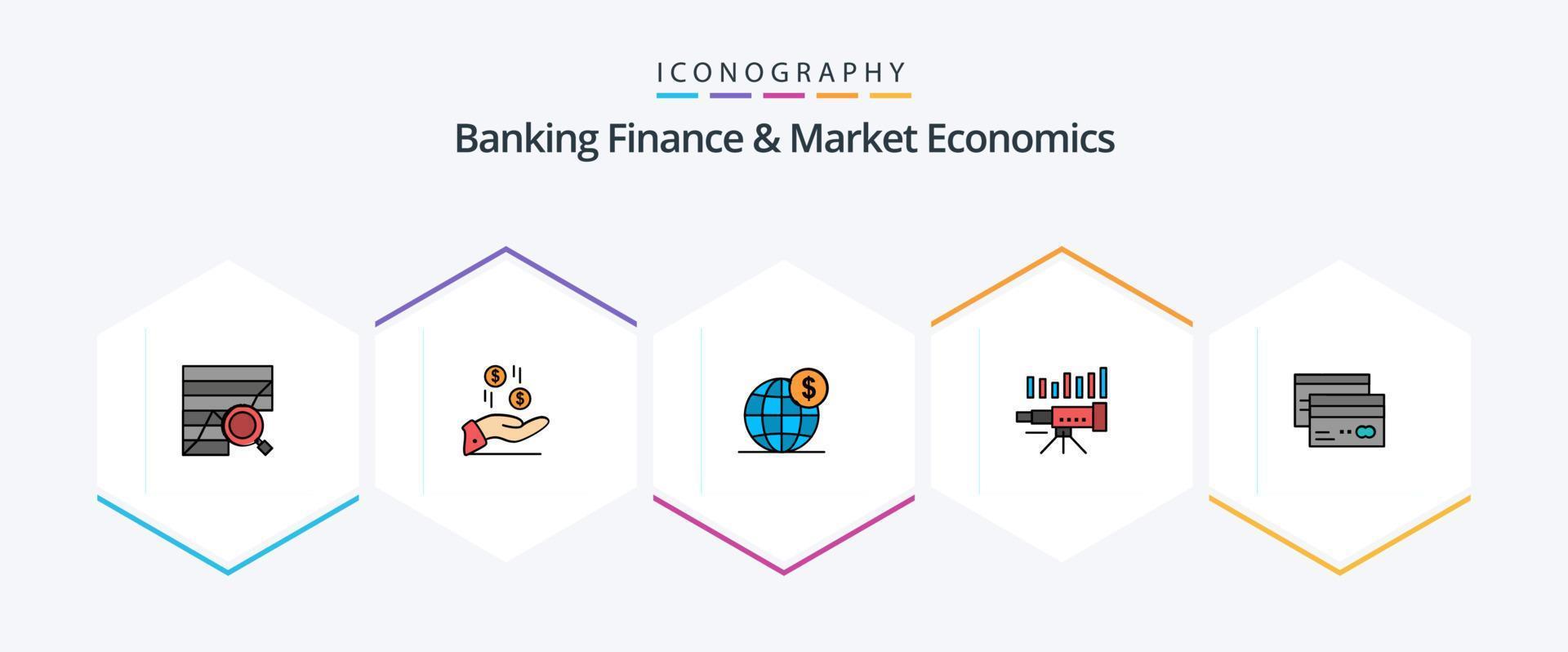 Banking Finance And Market Economics 25 FilledLine icon pack including business. international. money. globe. global vector