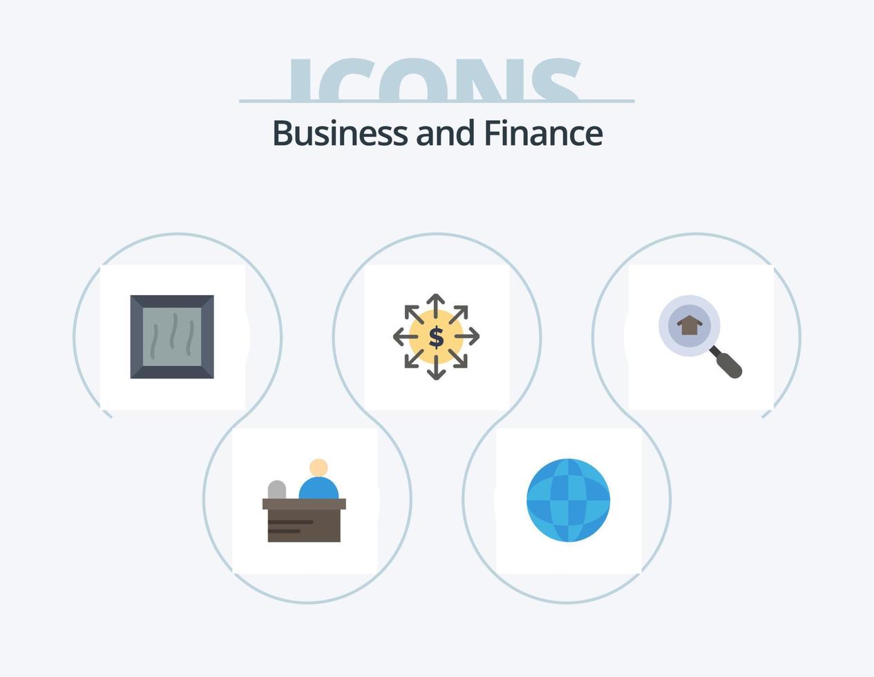 paquete de iconos planos de finanzas 5 diseño de iconos. . buscar. producto. bienes raíces. dinero vector