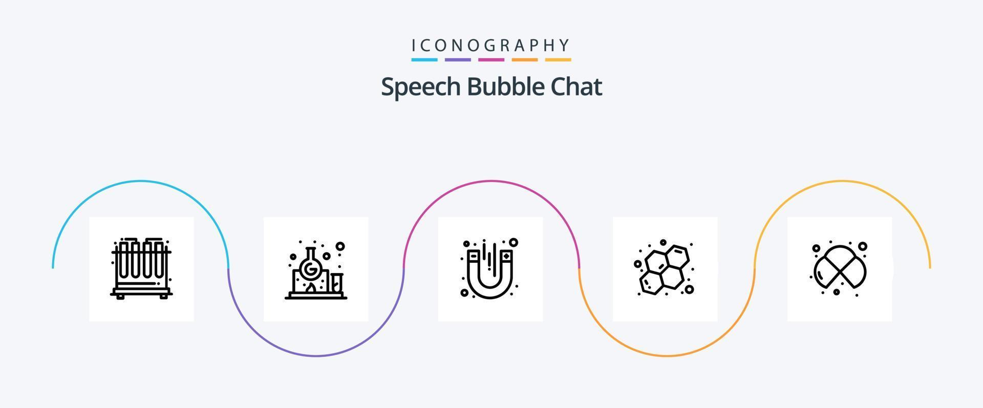 paquete de iconos de la línea de chat 5 que incluye estudio. células. imán. átomos química vector