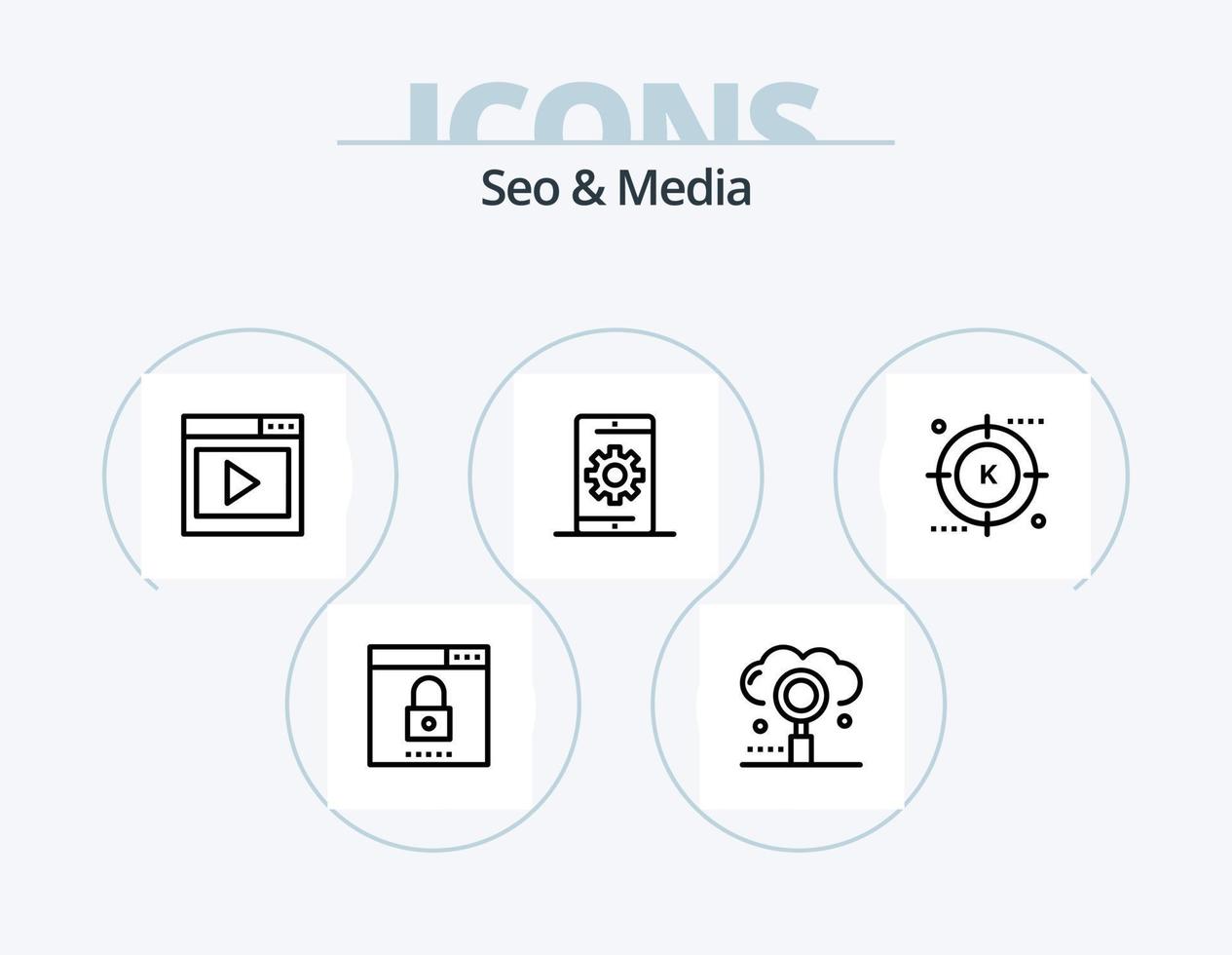 Seo and Media Line Icon Pack 5 Icon Design. search. media. media page. engine. seo vector