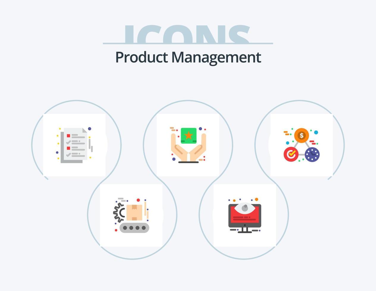 Product Management Flat Icon Pack 5 Icon Design. goods. branding. system. best quality. ok vector