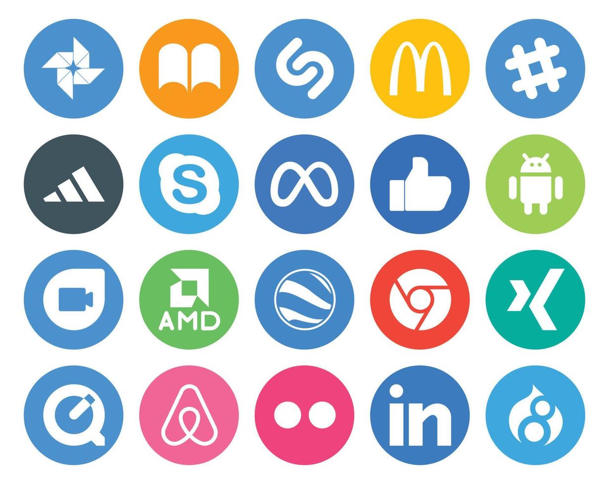 20 paquetes de íconos de redes sociales que incluyen xing google earth chat amd android vector