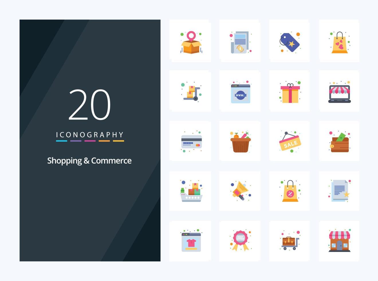 20 Shopping And Commerce Flat Color icon for presentation vector