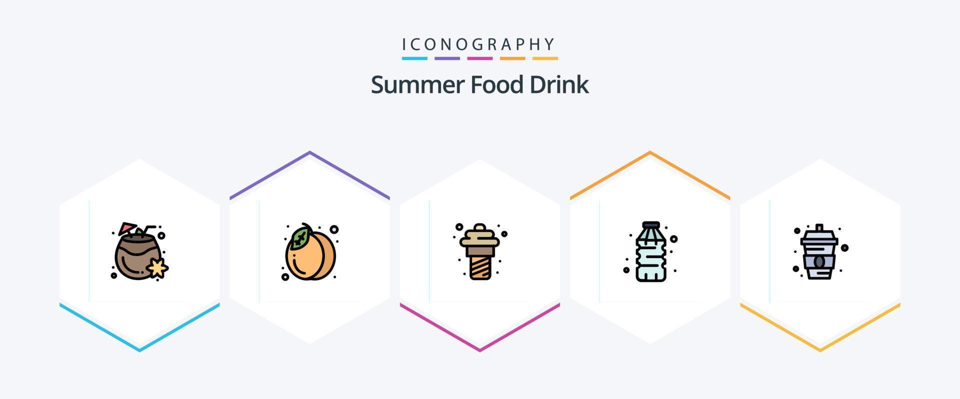 Summer Food Drink 25 FilledLine icon pack including food. water. yogurt. food. bottle vector