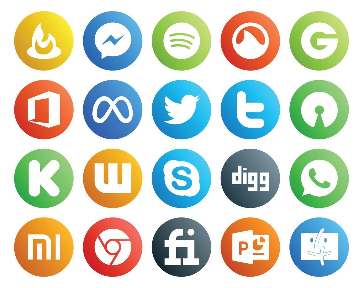 20 Social Media Icon Pack Including xiaomi digg twitter chat wattpad vector