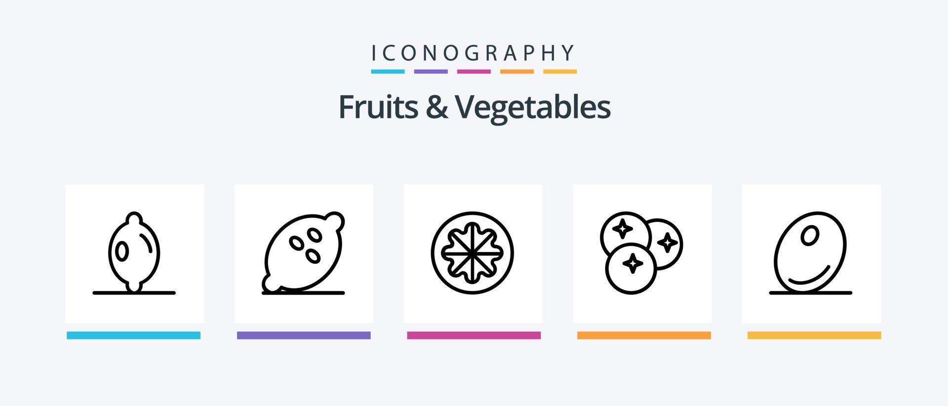 paquete de iconos de la línea 5 de frutas y verduras que incluye. fruta. fruta. alimento. frutas exoticas. diseño de iconos creativos vector