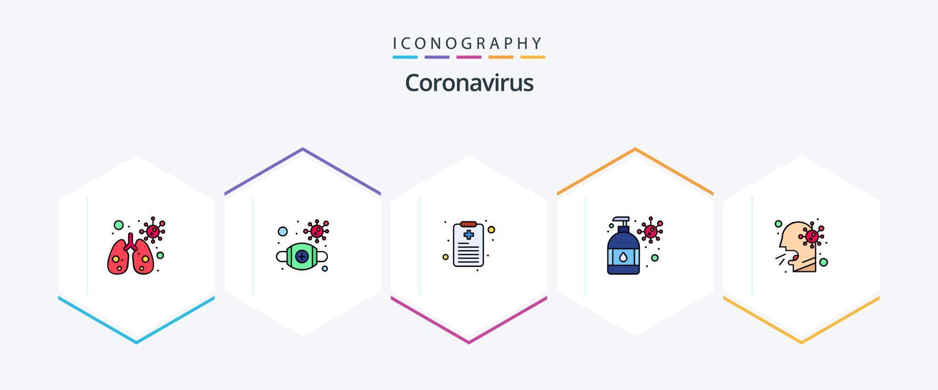 Coronavirus 25 FilledLine icon pack including healthcare. virus protection. health chart. moisturizer. hand wash vector