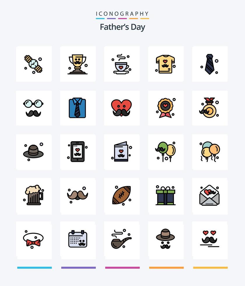 paquete de iconos llenos de 25 líneas del día del padre creativo, como el código de vestimenta. camisa. café. dia del padre. papá vector