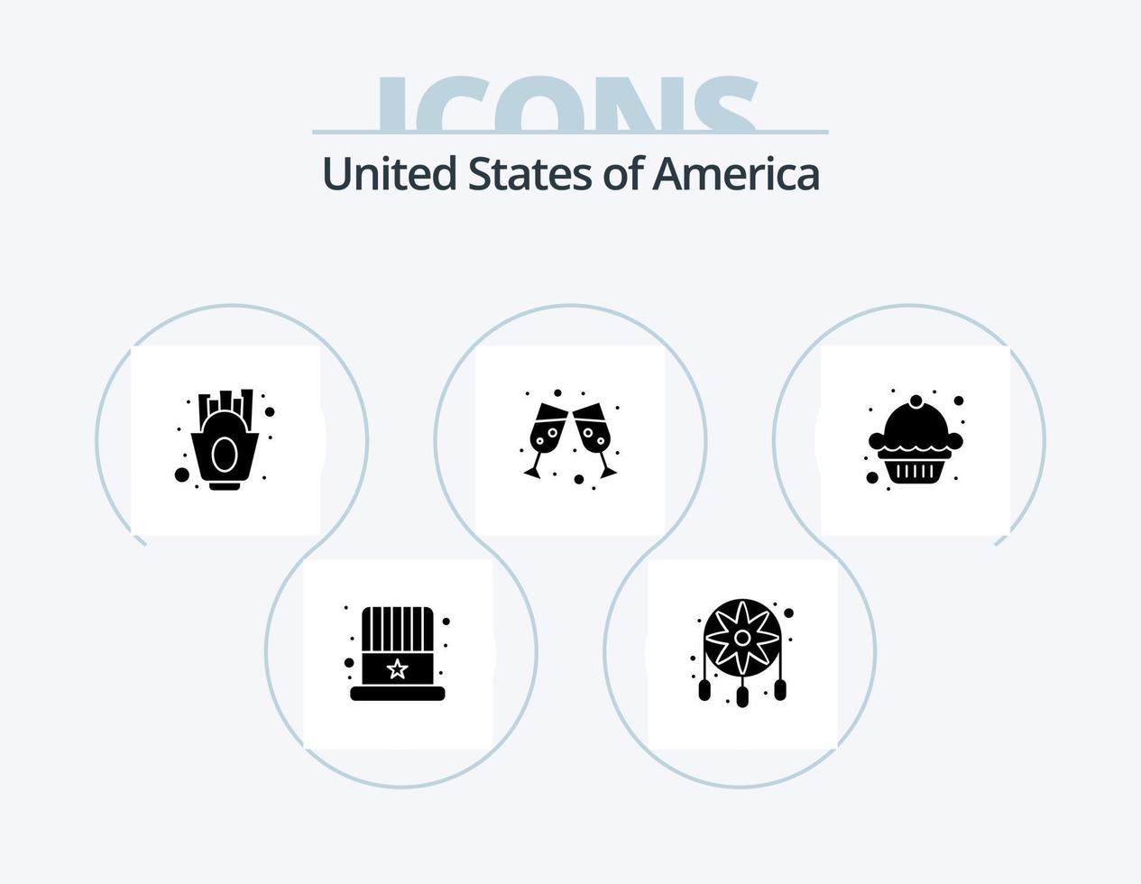 Usa Glyph Icon Pack 5 Icon Design. muffin. cake. chips. wine glass. beer vector