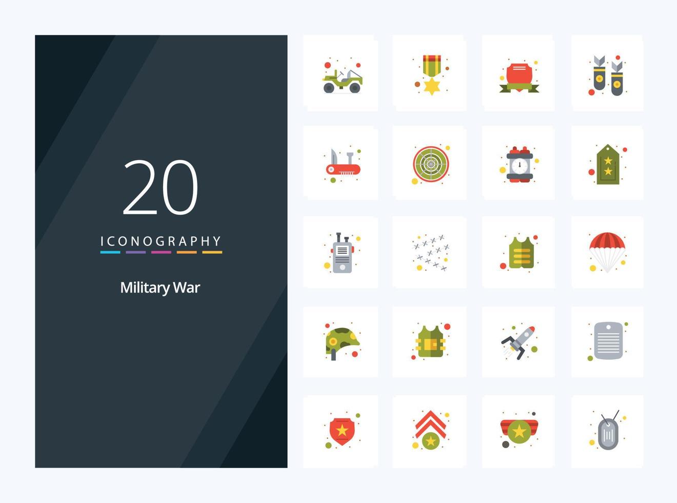 20 Military War Flat Color icon for presentation vector