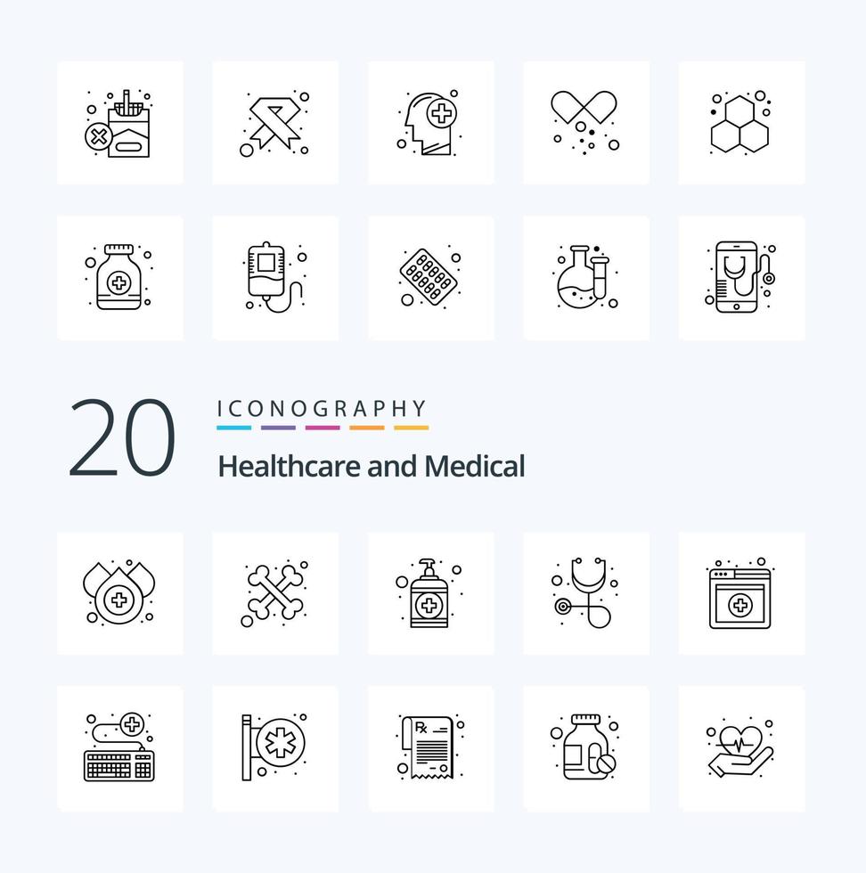 20 Medical Line icon Pack like keyboard services wash online stethoscope vector