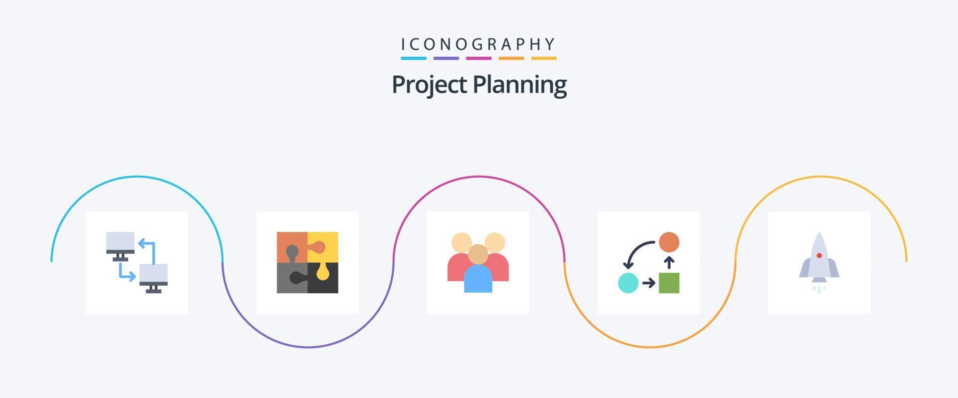 Paquete de iconos de 5 planos de planificación de proyectos que incluye planificación. diagrama. solución. equipo. gestión vector
