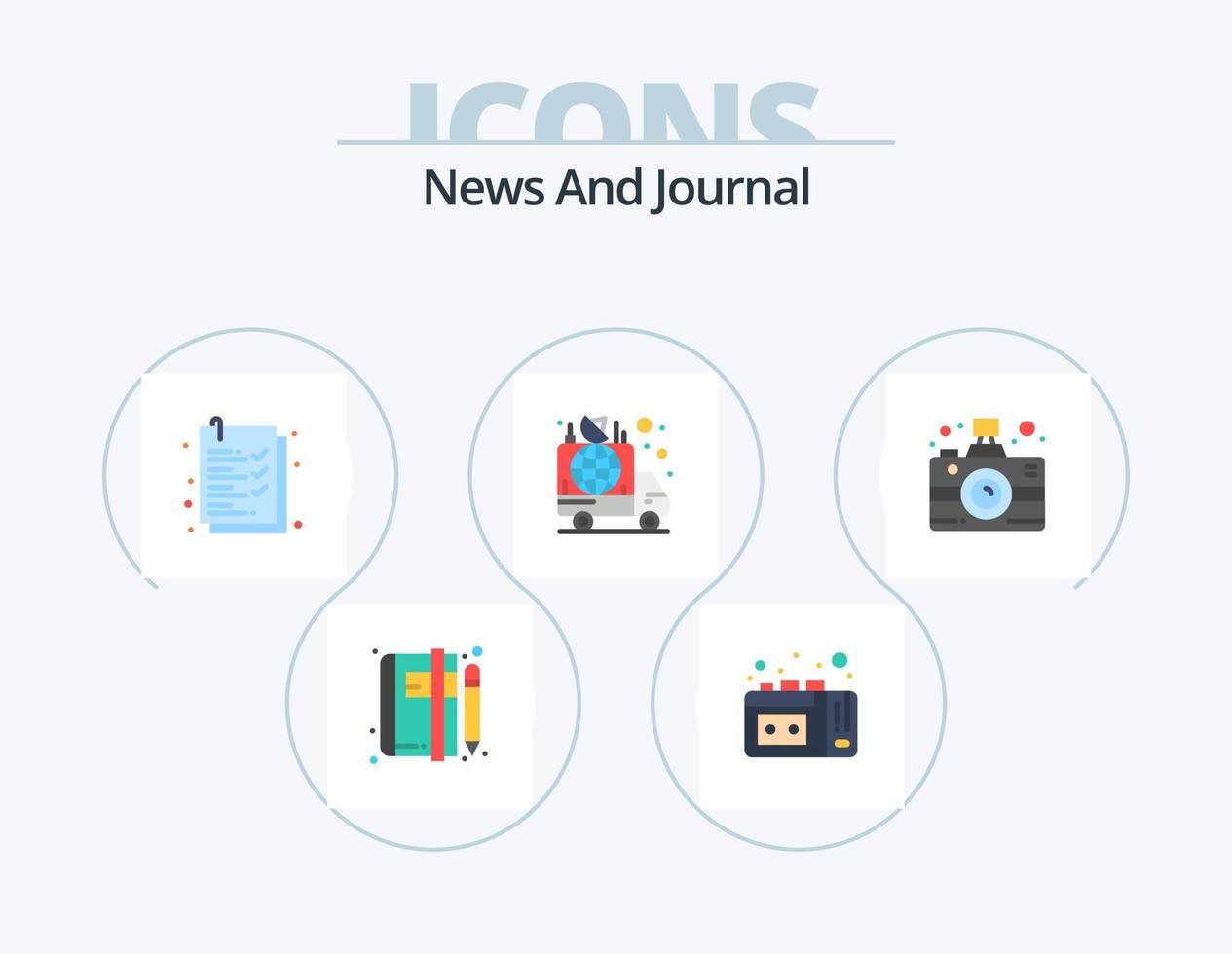 News Flat Icon Pack 5 Icon Design. communication. news. check list. car. announcement vector