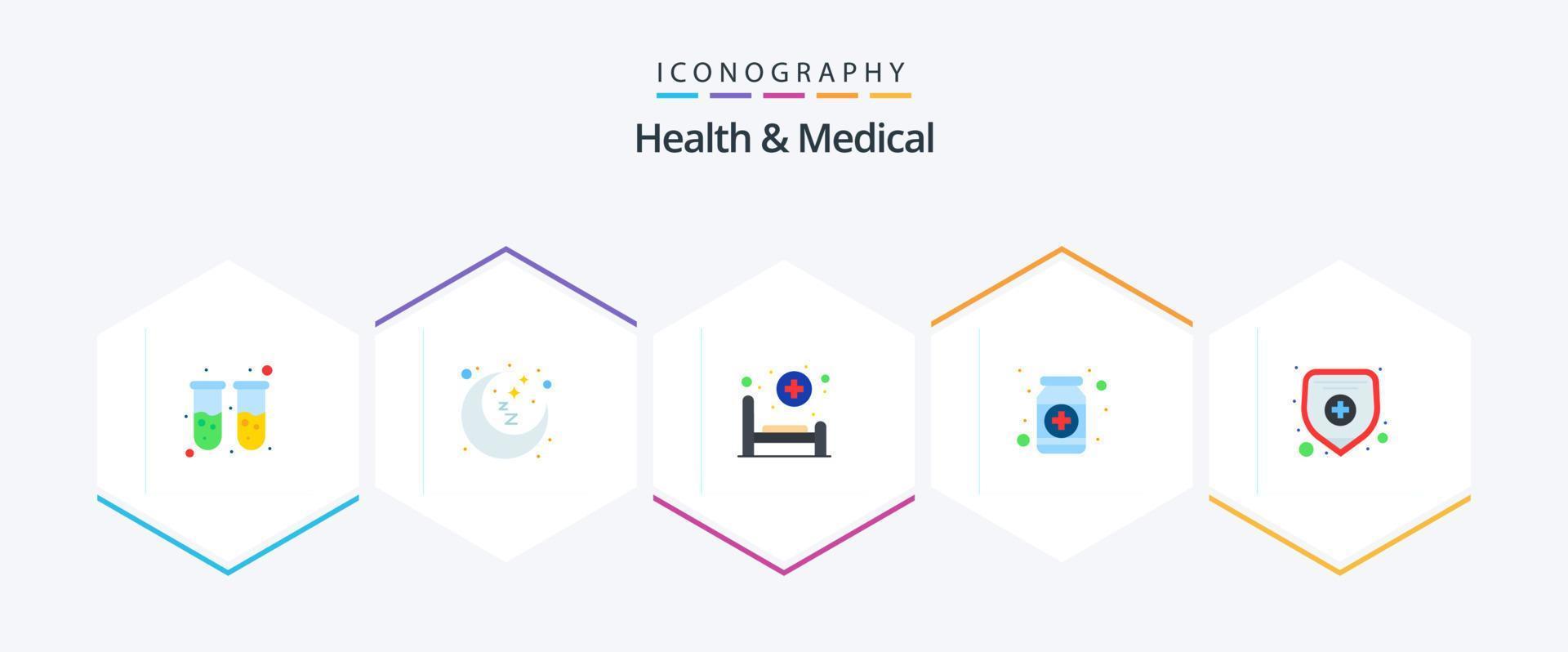 Health And Medical 25 Flat icon pack including health insurance. health. bed. form. drugs vector