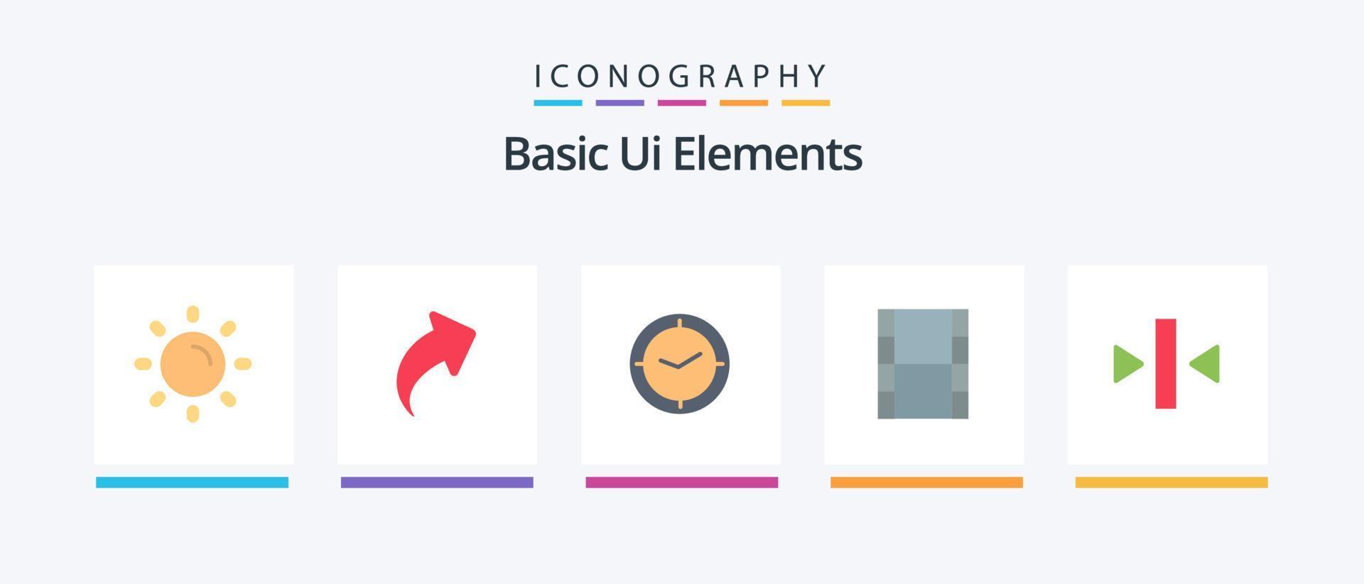 Basic Ui Elements Flat 5 Icon Pack Including back. play. watch. filam. video. Creative Icons Design vector