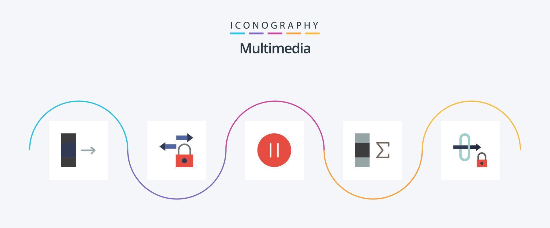 Multimedia Flat 5 Icon Pack Including . security. pause. lock. summary vector