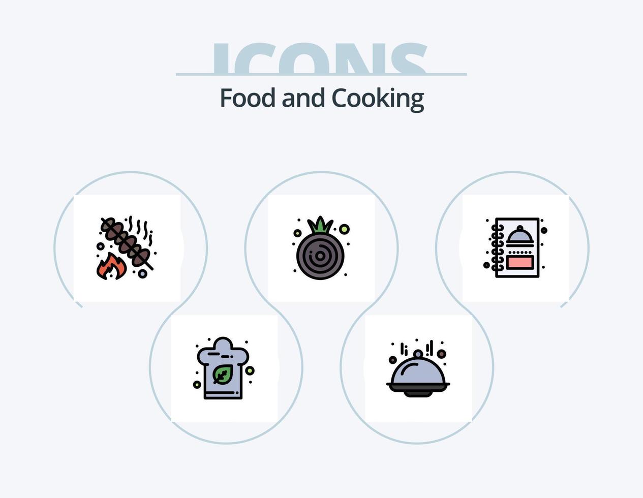 paquete de iconos llenos de línea de alimentos 5 diseño de iconos. . mariscos. ensalada. pez. pan vector