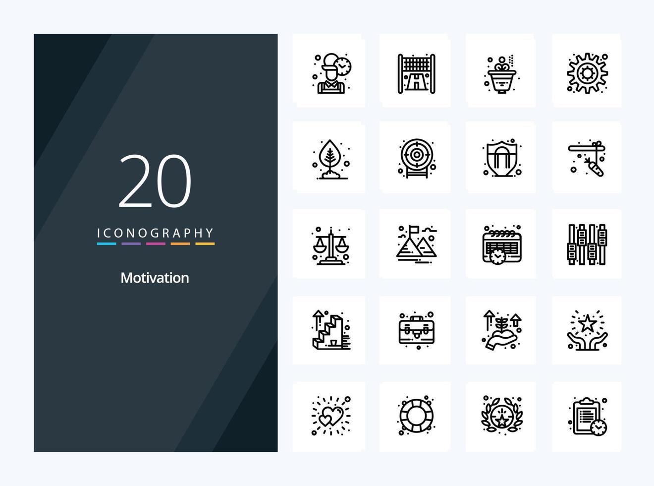 20 Motivation Outline icon for presentation vector