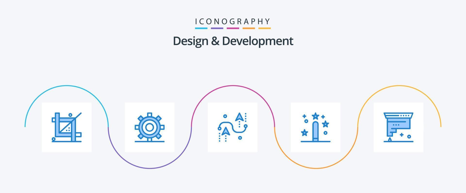 Design and Development Blue 5 Icon Pack Including development. coding. gear. programing. design vector