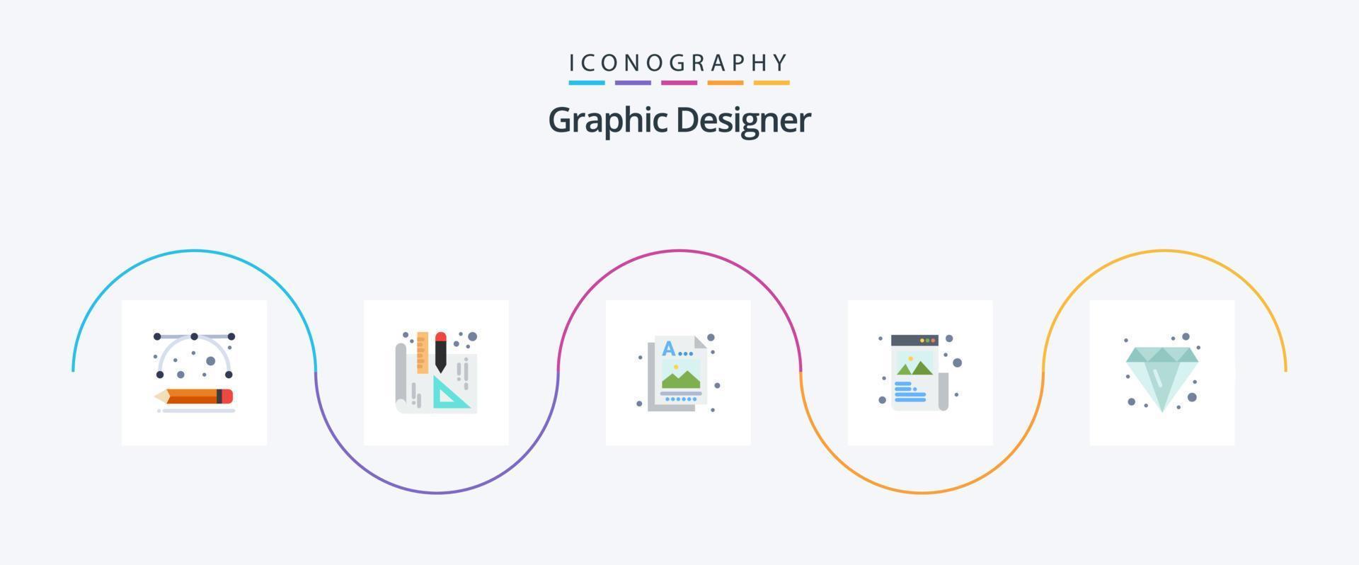 Graphic Designer Flat 5 Icon Pack Including diamond. design. idea. image. designing vector