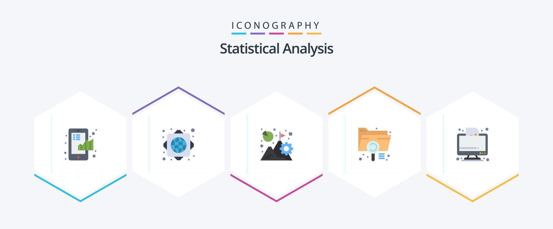 Statistical Analysis 25 Flat icon pack including file. document. analysis. data. mission vector
