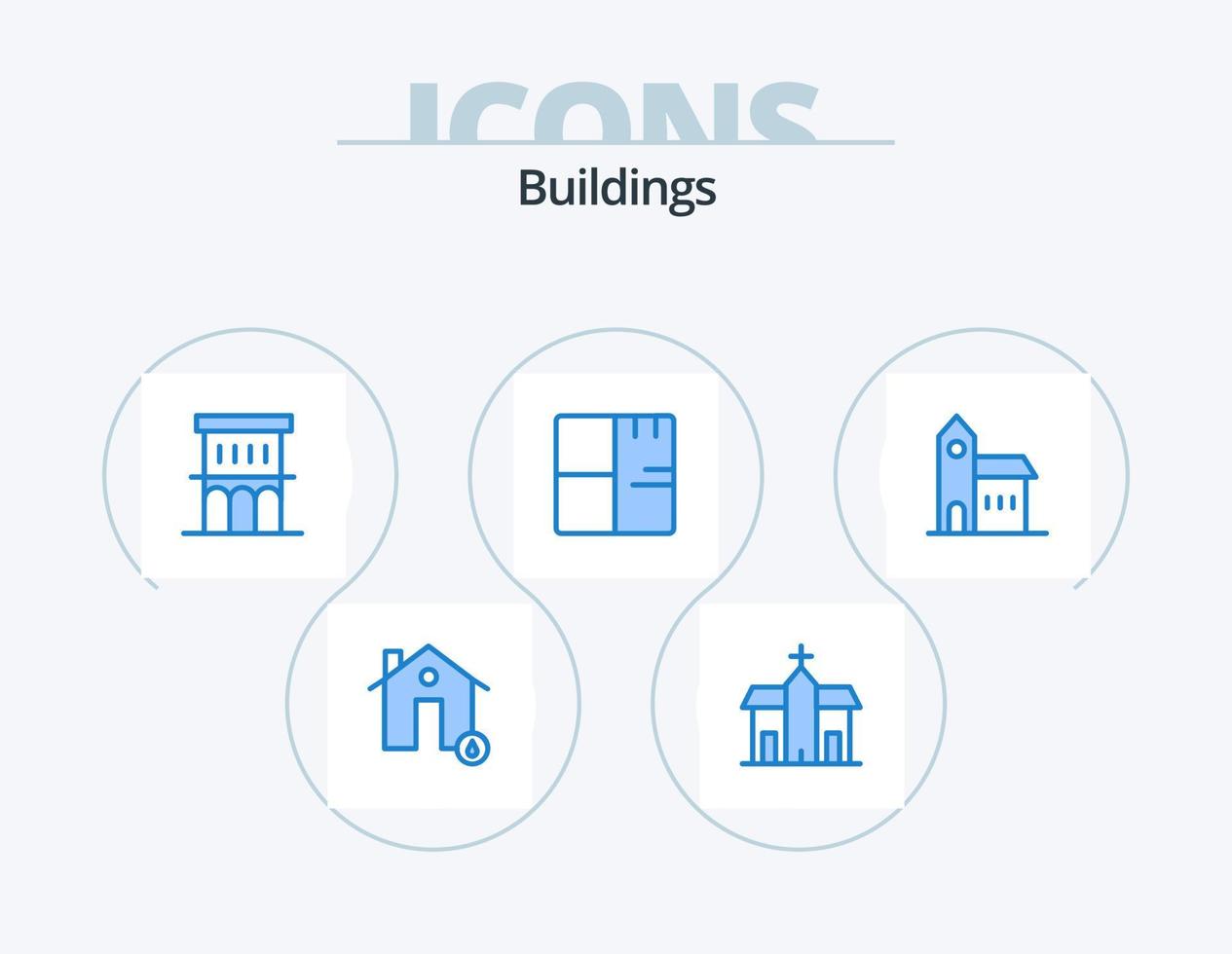 edificios icono azul paquete 5 diseño de iconos. iglesia. edificio. propiedad. planta. edificios vector