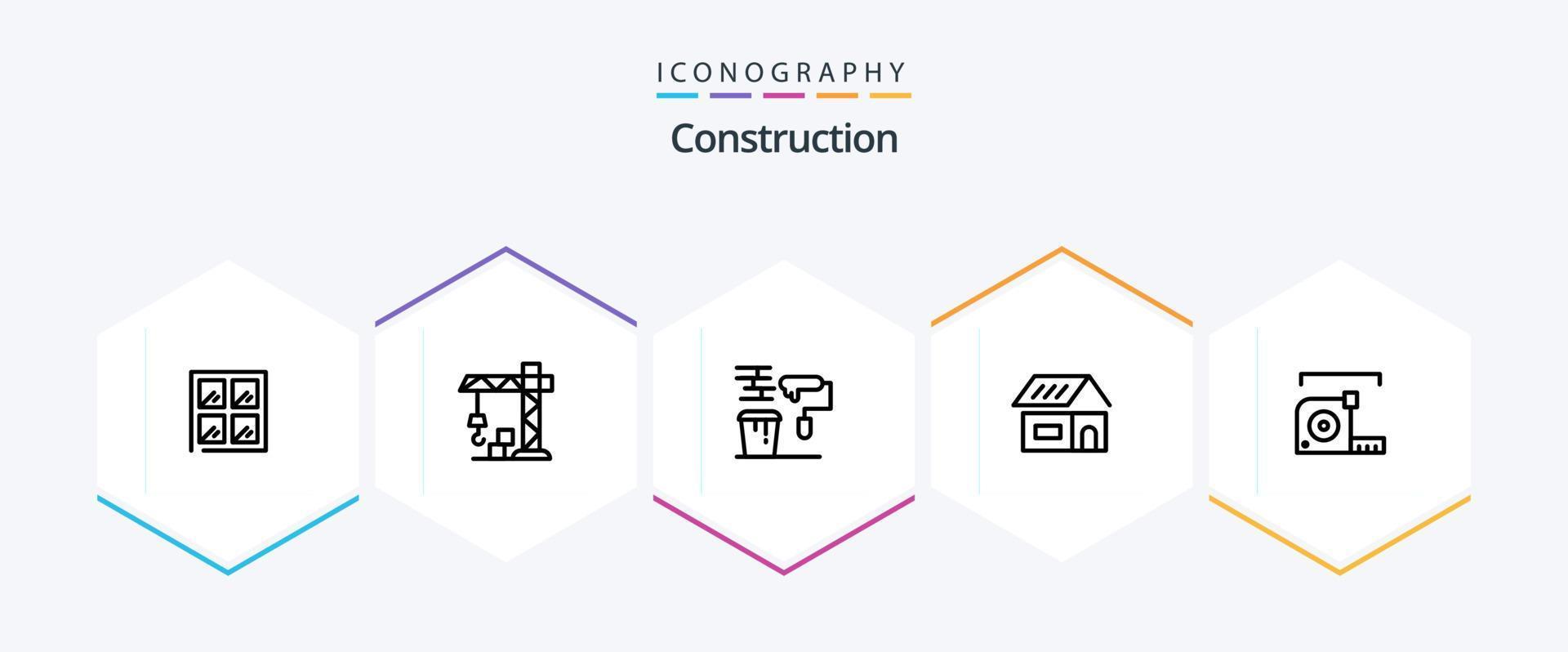 paquete de iconos de 25 líneas de construcción que incluye medidor. medida. cuadro. hogar. construir vector