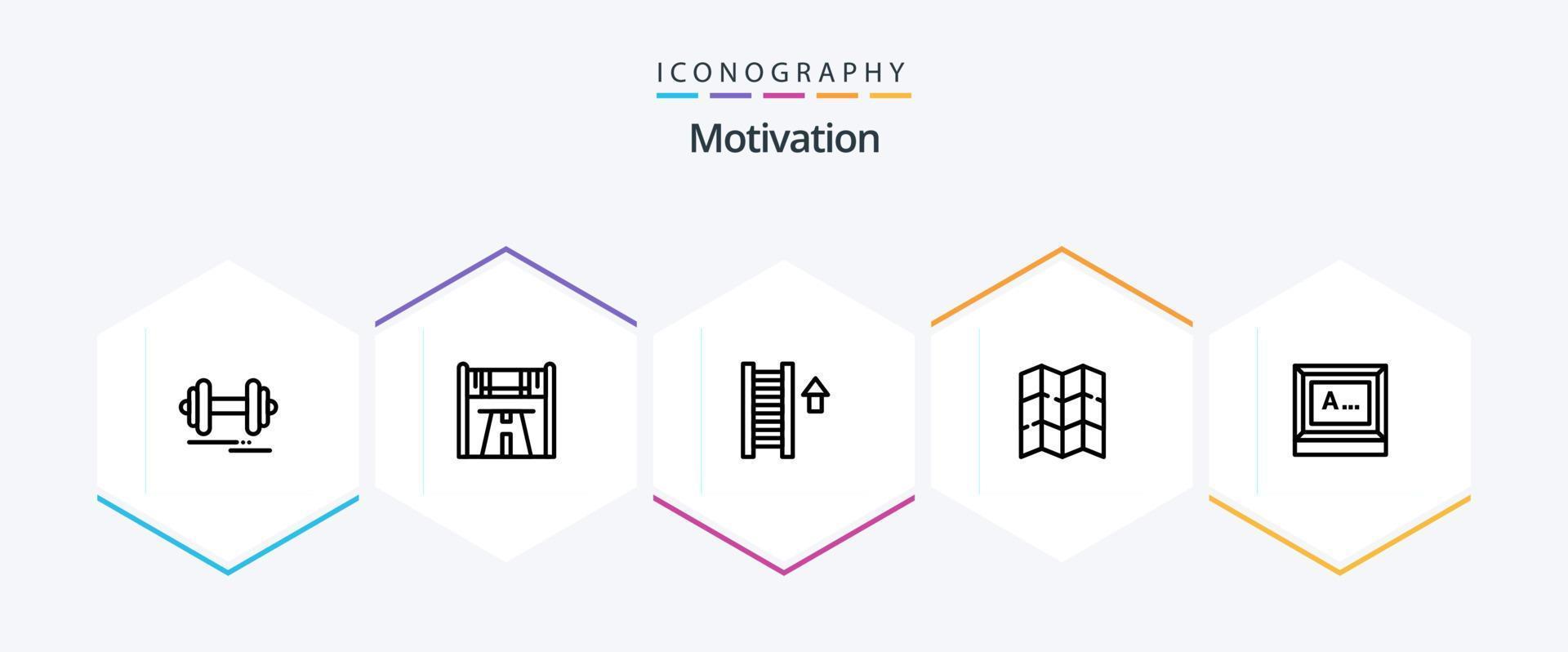 Motivation 25 Line icon pack including text. screen. ladder. motivation. map vector