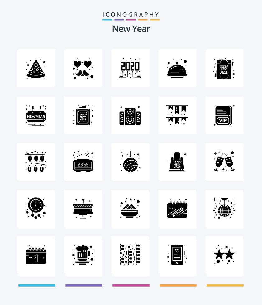 Creative New Year 25 Glyph Solid Black icon pack  Such As card. greeting card. party time. card. party vector