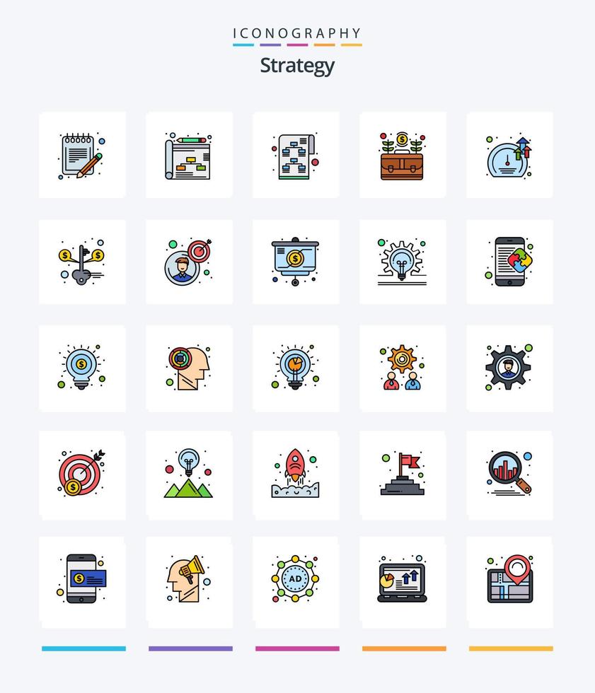 paquete de iconos llenos de 25 líneas de estrategia creativa, como . dinero. planificación. caso. bolsa vector