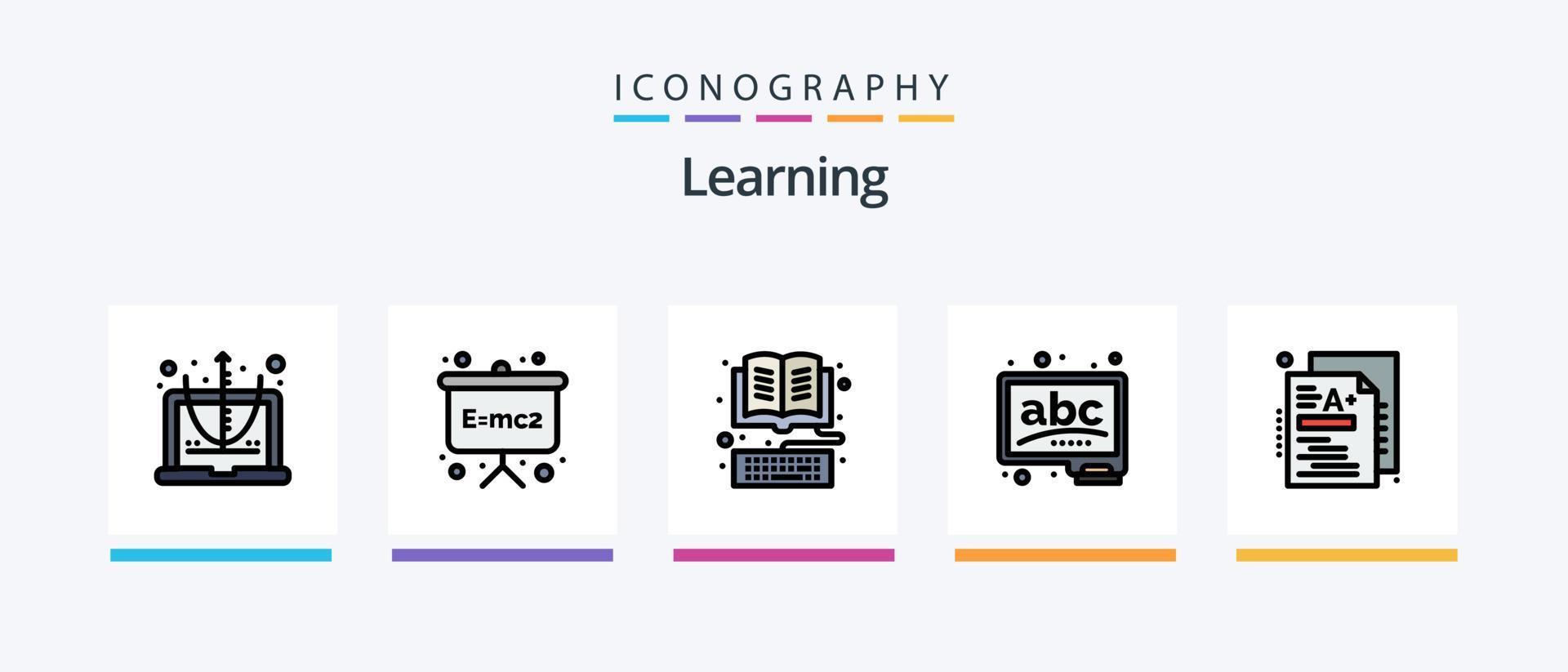 Learning Line Filled 5 Icon Pack Including glasses. book. certification. formula. board. Creative Icons Design vector