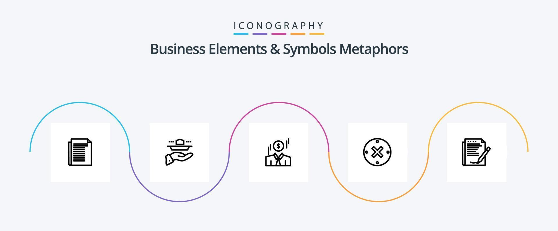 Business Elements And Symbols Metaphors Line 5 Icon Pack Including agreement. delete. dinner. cross. money vector