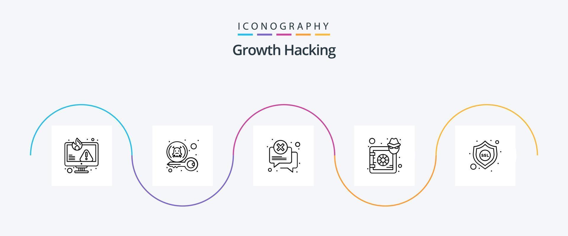 paquete de iconos de hacking line 5 que incluye caja fuerte. depósito. privado. caja. error vector