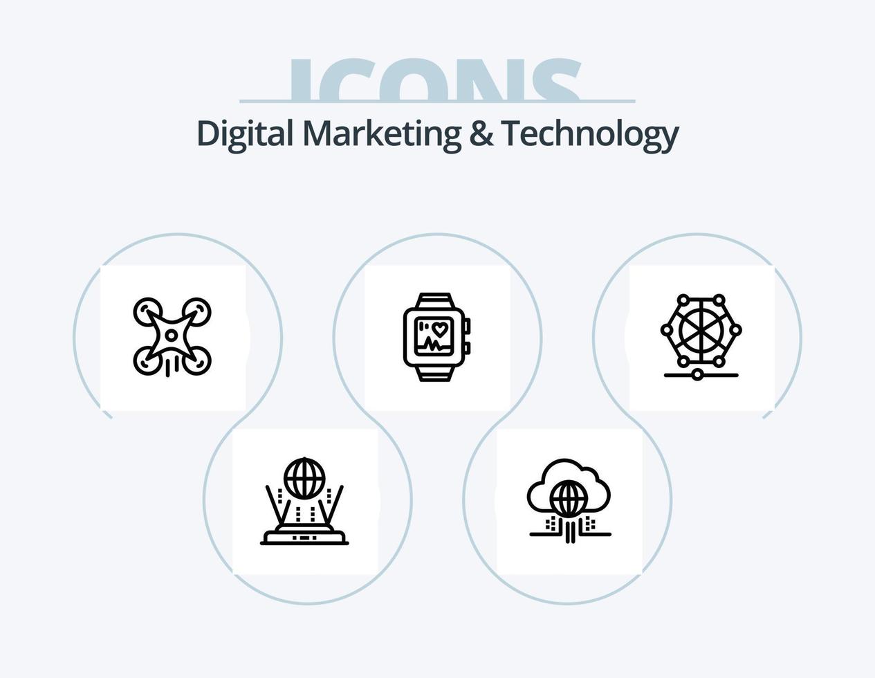 Digital Marketing And Technology Line Icon Pack 5 Icon Design. robotic. eye. wifi. medical. virtual vector