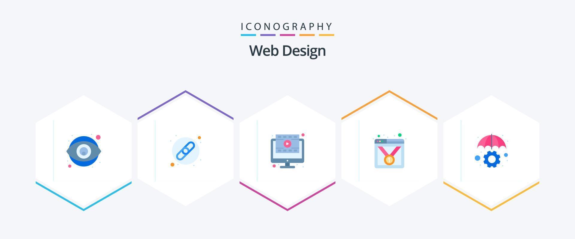 Web Design 25 Flat icon pack including umbrella. insurance. player. web page. browser vector