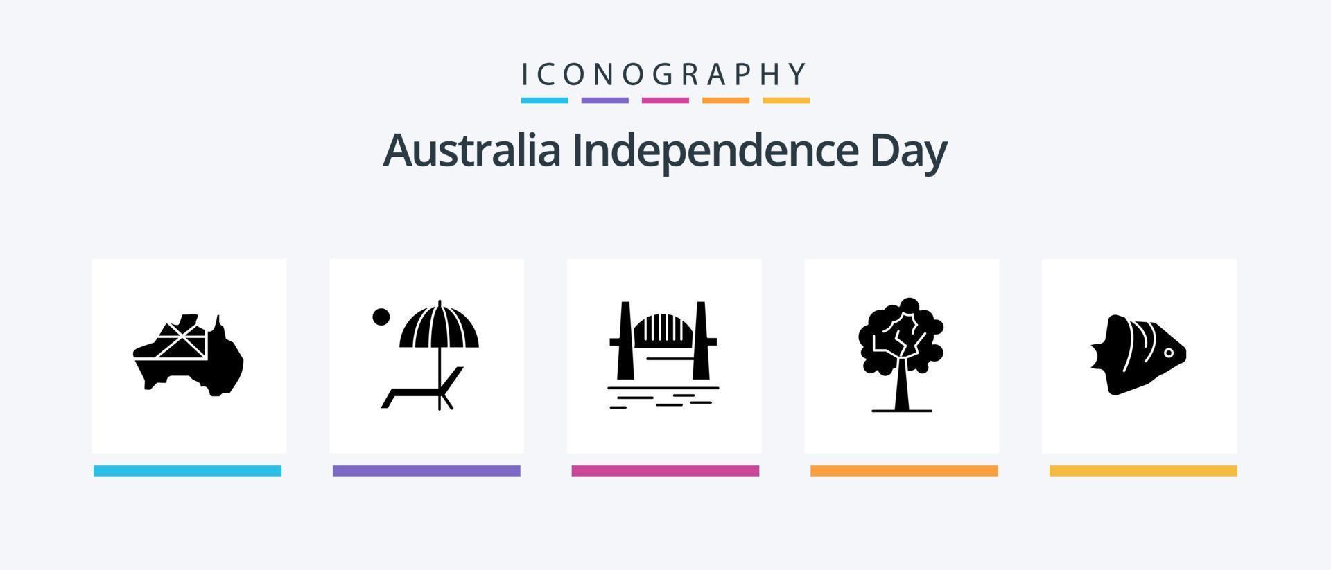 paquete de iconos del glifo 5 del día de la independencia de australia que incluye pescado. planta. verano. árbol. puerto. diseño de iconos creativos vector