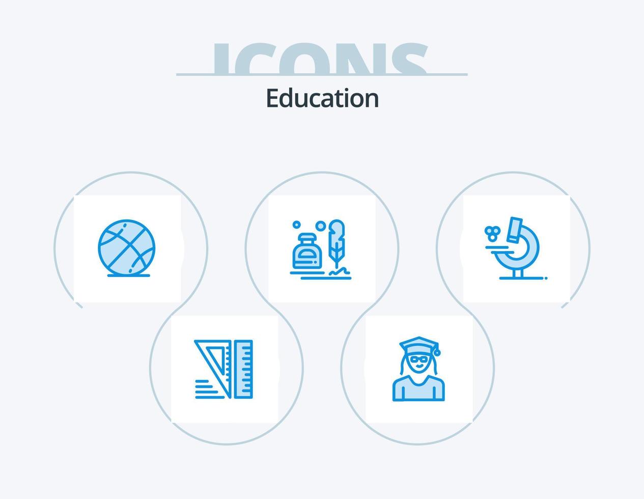 Education Blue Icon Pack 5 Icon Design. education. office. ball. letter. erite vector