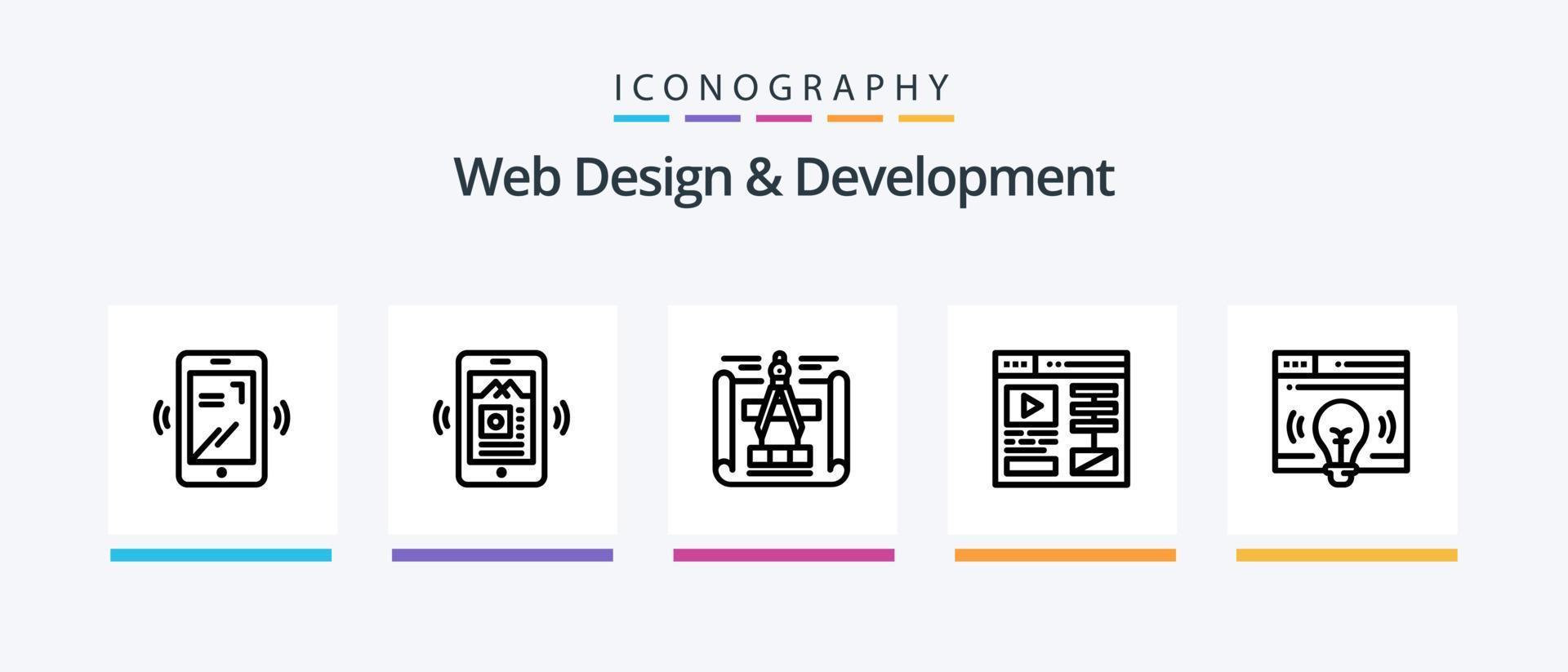 Web Design And Development Line 5 Icon Pack Including page. web. web. mp music. mobile. Creative Icons Design vector