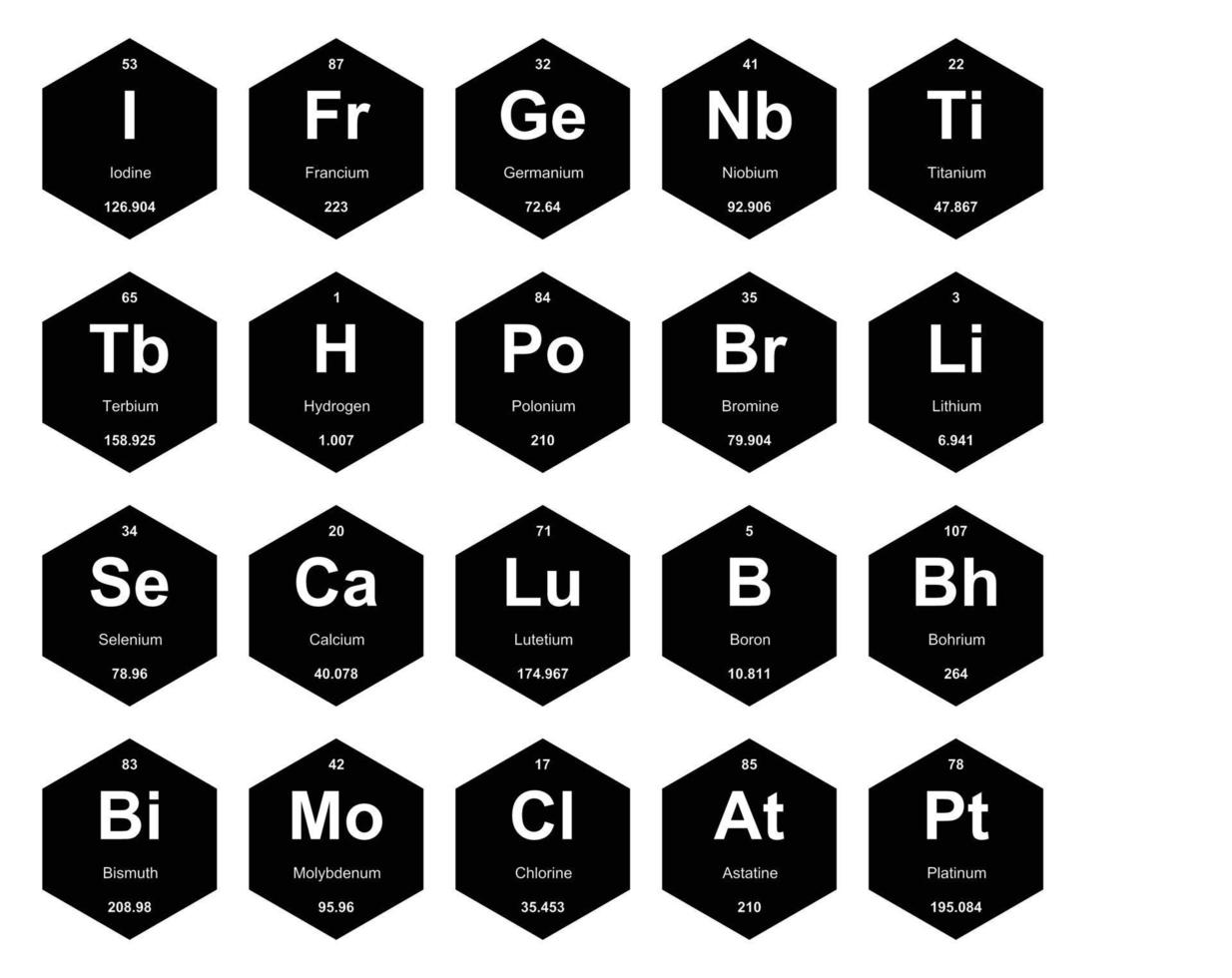 diseño de paquete de iconos de 20 tablas preiodicas de los elementos vector