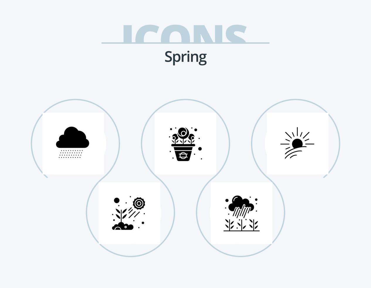 paquete de iconos de glifos de primavera 5 diseño de iconos. brillo. rosa. lluvia. maceta. primavera vector