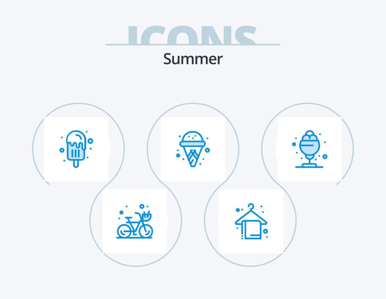 paquete de iconos azul de verano 5 diseño de iconos. verano. desierto. postre. verano. cono vector